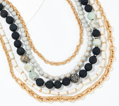 Susan Graver Multi-Strand Bead & Chain Gold Tone Necklace