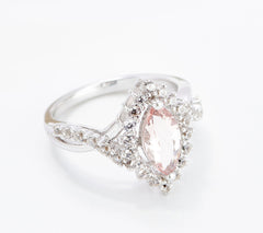 Affinity Marquise Exotic Morganite & White Zircon Ring, Sterling, Size 8