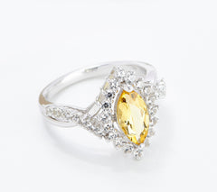 Affinity Marquise Yellow Beryl & White Zircon Ring, Sterling, Size 8