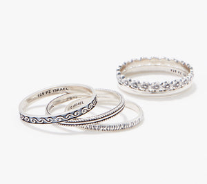 Or Paz Sterling Silver Set of 5 Two-Tone Ring Set, Size 6