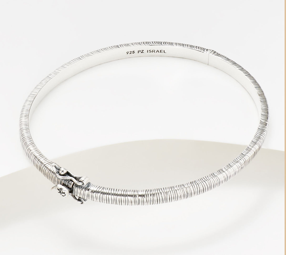 Or Paz Sterling Silver Bark Texture Signature Hinged Bangle Large
