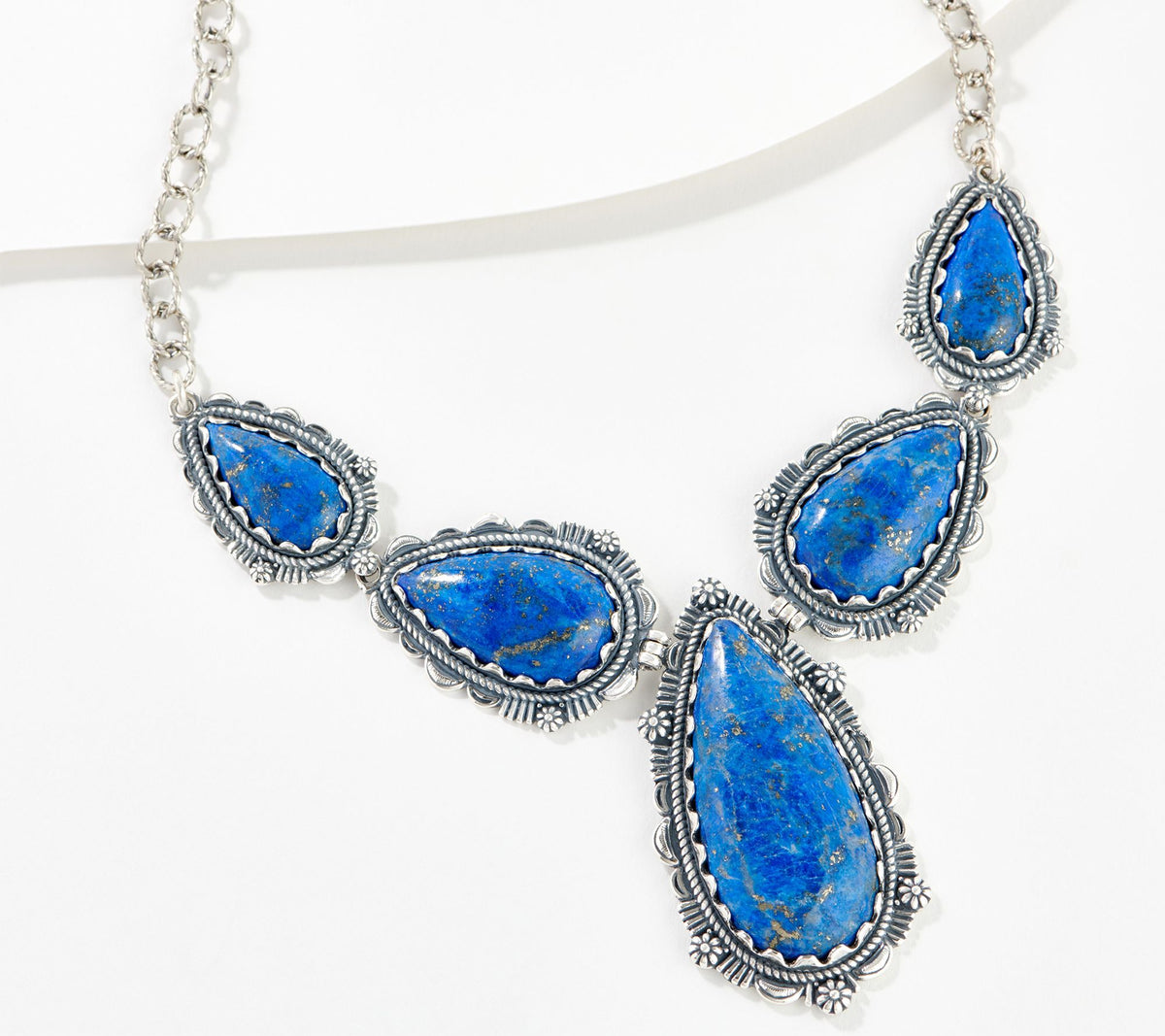 American West Sterling Silver Pear Lapis Statement Necklace Size 17"