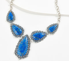 American West Sterling Silver Pear Lapis Statement Necklace Size 17"