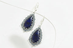 American West Sterling Silver Pear Shape Lapis Lever Back Earrings, 1-7/8"