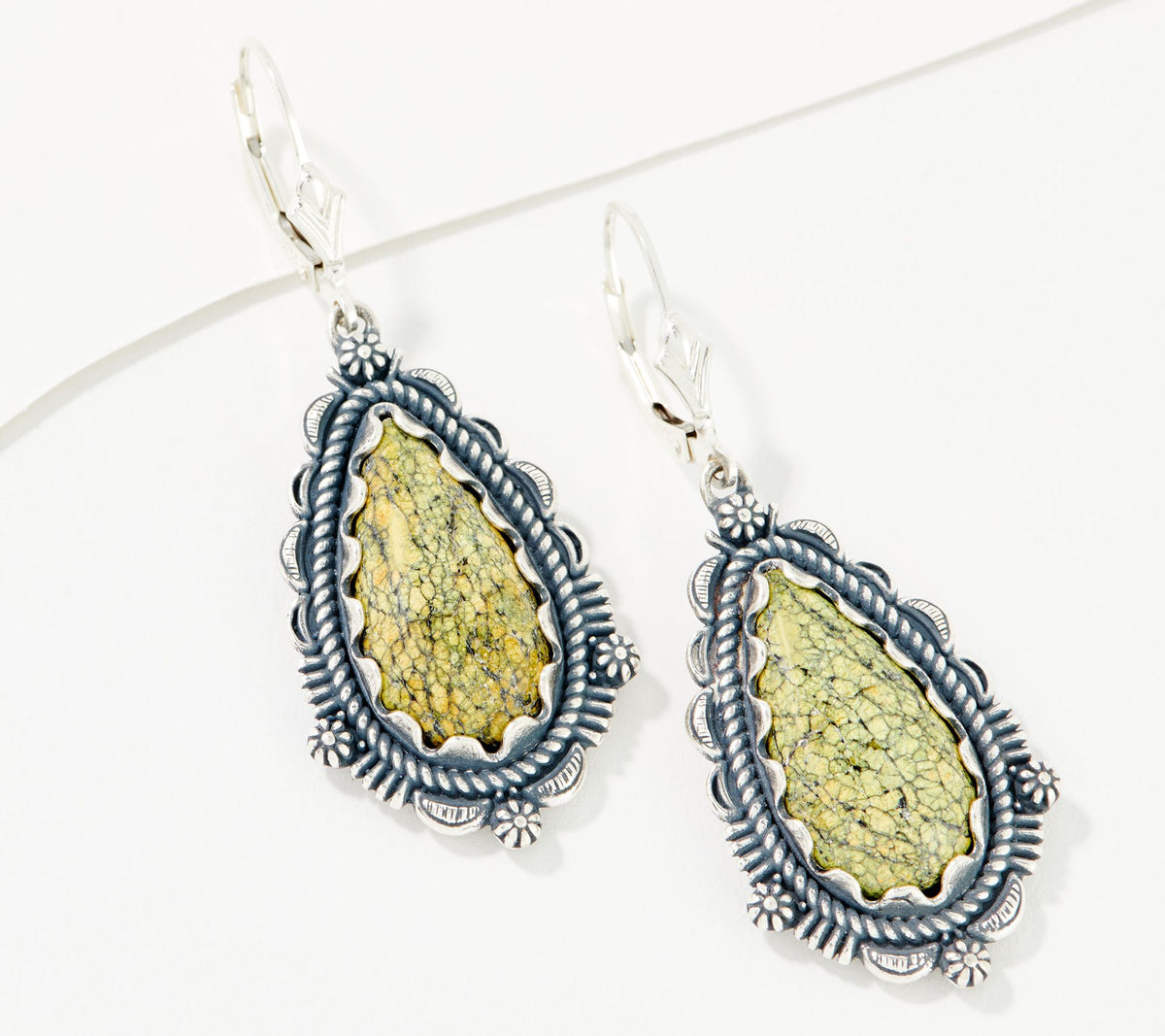 American West Sterling Silver Pear Shape Serpentine Lever Back Earrings, 1-7/8"