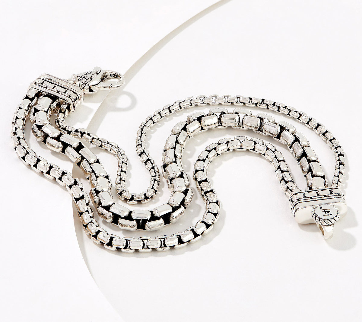 JAI Sterling Silver Triple Strand Box Chain Bracelet, 7"; Fit 6"