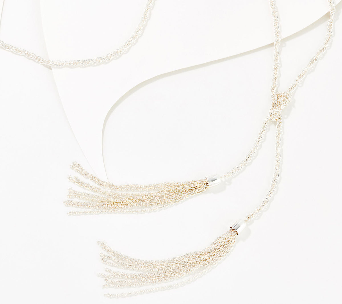 Denim & Co. 36" Metallic Tassel Drop Silvertone Necklace
