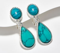 Denim & Co.   Silvertone Cabochon  Southwestern Drop Earrings,