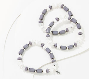 Denim & Co S/3 Beaded Southwest Stretch Lavender / White, Average/Large Bracelets