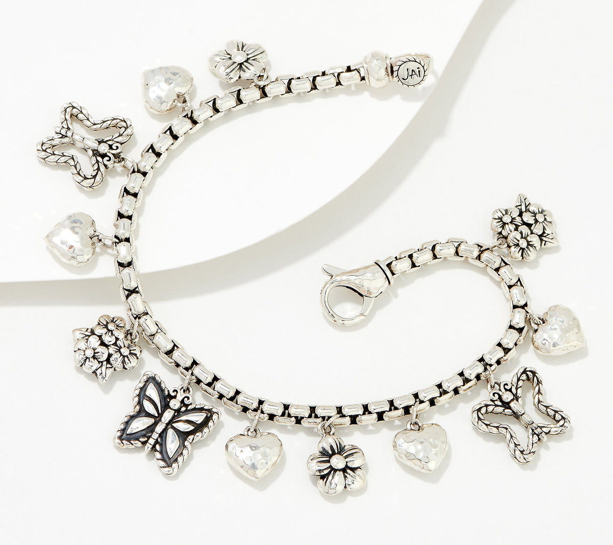 JAI Sterling Silver Butterfly Charm Bracelet, 7-1/4" (6-3/4" Fit)