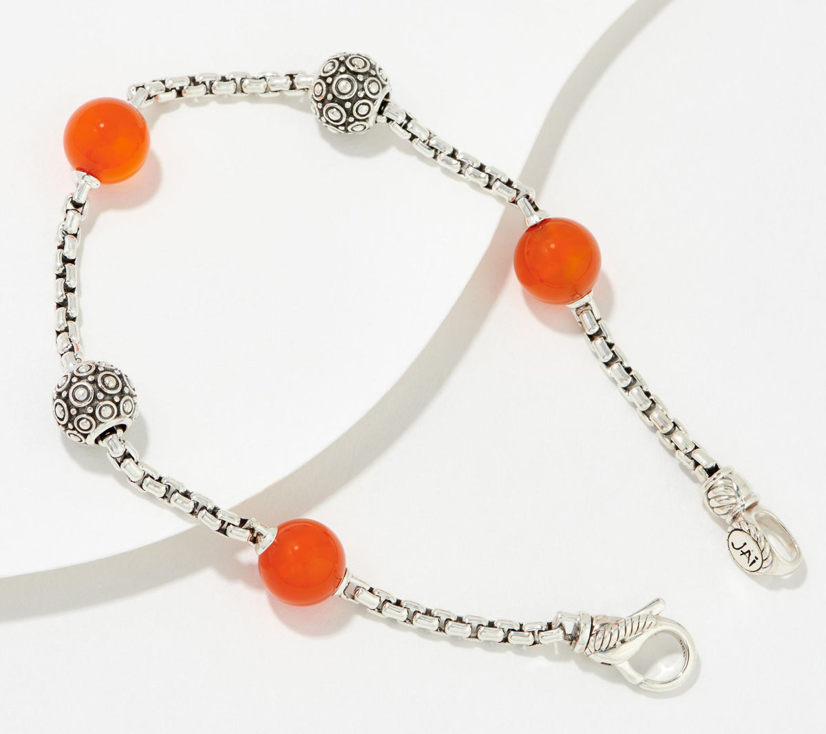 JAI SS Kalahari & Apatite Orange Agate Bead Box Chain Bracelet, X-Small