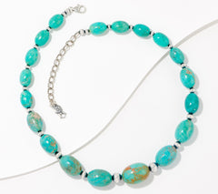 American West Sterling Silver Green Turquoise Graduated Bead Necklace 17"