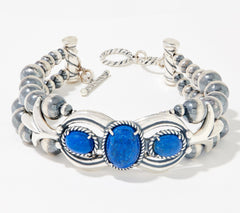 American West Sterling Silver Oval & Blue Lapis Toggle Bracelet 6-3/4" - 7-1/2"