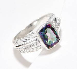 Artisan Crafted Sterling Silver Cushion Green Quartz Cable Ring, Size 7