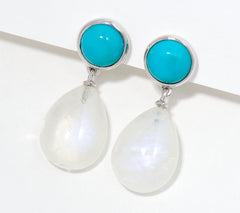 Affinity Gems Sterling Silver Opaque Semi- Precious Turquoise/Moonstone Drop Earrings, 1-1/8"