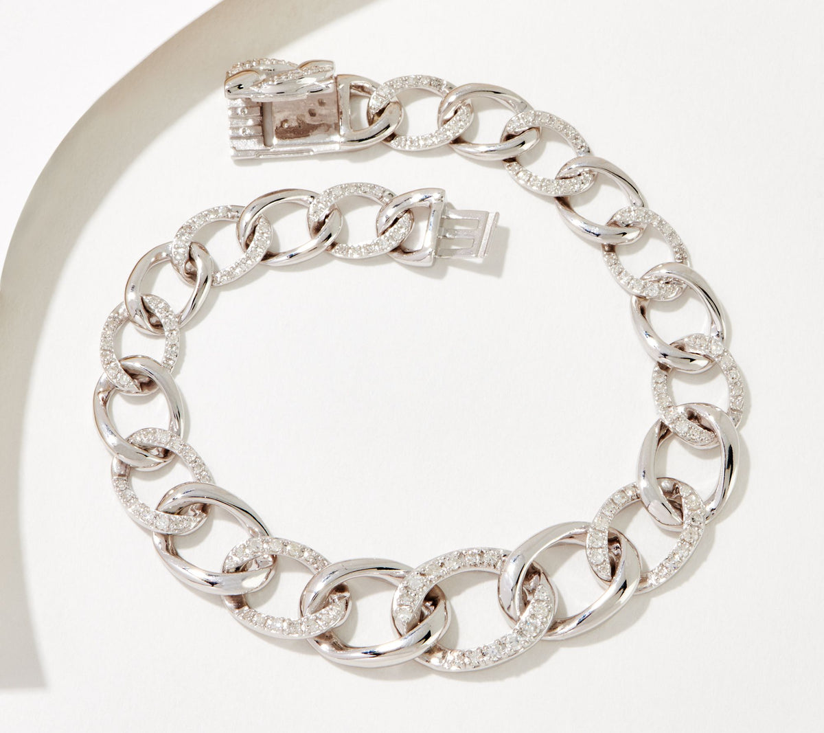 Affinity Diamonds Sterling Silver Curb Link Pave Bracelet. 6-3/4"