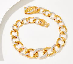 Affinity Diamonds 14K gold-clad Sterling Silver Curb Link Pave Bracelet. 7-1/4"