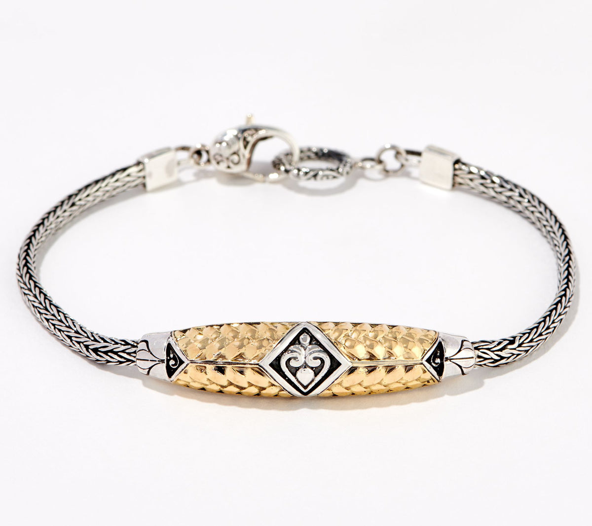 Artisan Crafted Sterling Silver & 18K Gold Fancy Station Bracelet, 6-3/4"