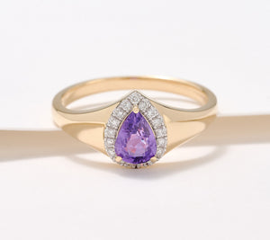 Vault Discoveries Purple Sapphire Pear Ring, 14K Yellow Gold, Size 8