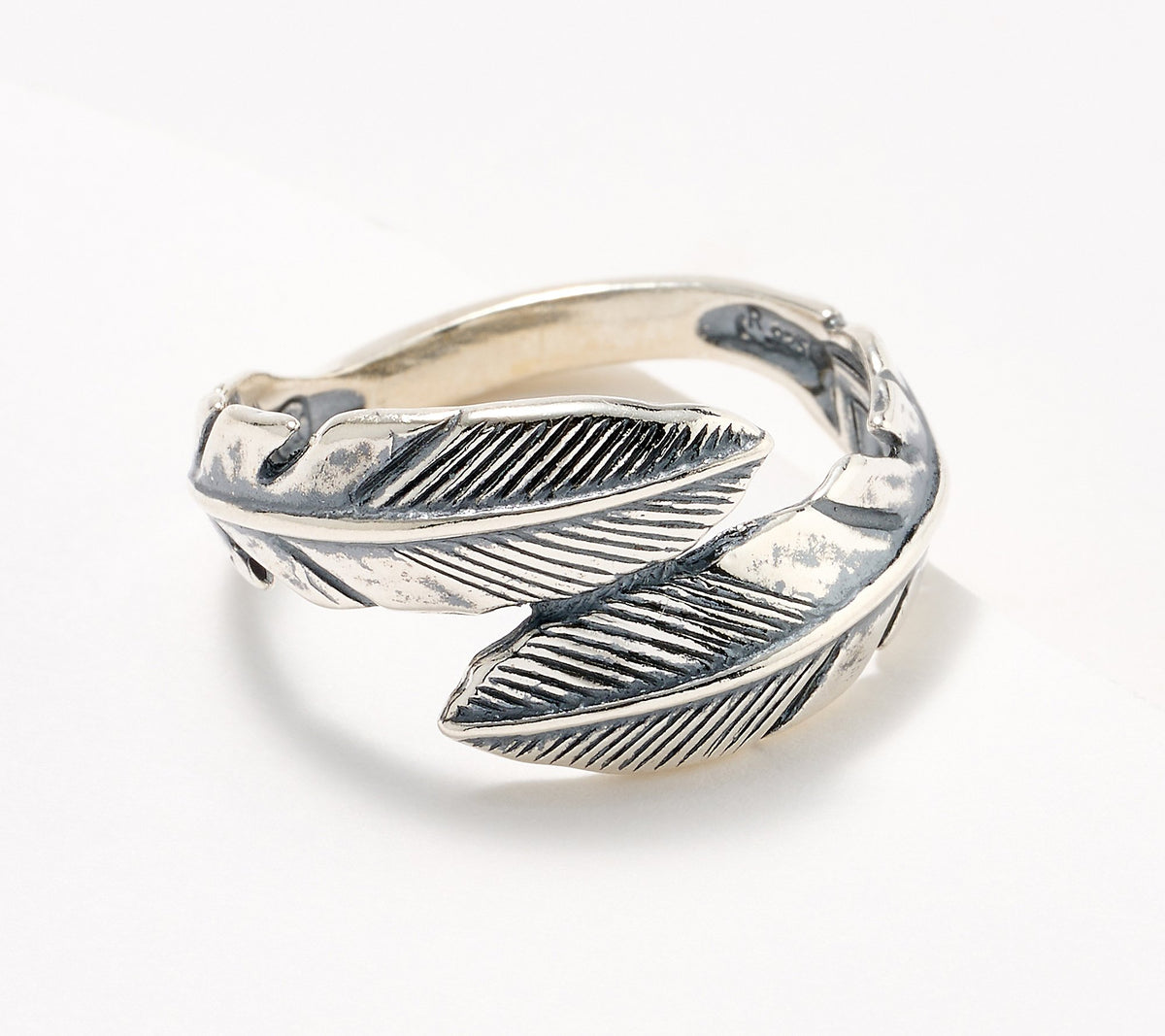 American West Sterling Silver 925 Feather Wrap Band Ring Size 5