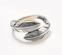 American West Sterling Silver 925 Feather Wrap Band Ring Size 5