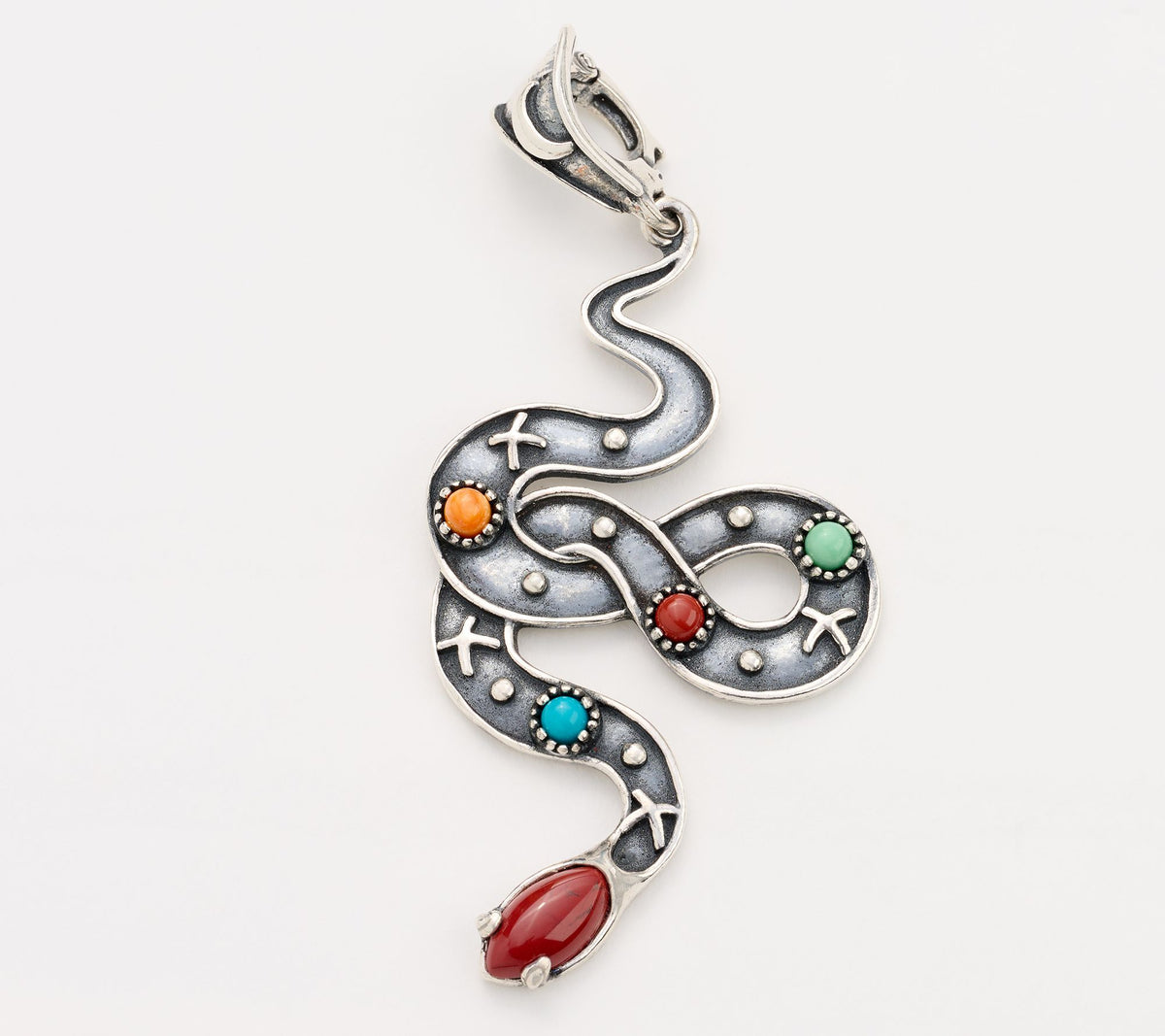 Fritz Casuse Sterling Silver Etched Gemstone Snake Enhancer