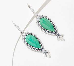 American West Sterling Silver Green Turquoise Squash Earrings, 2-1/4"
