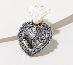 American West Sterling Silver Carved Mother of Pearl Heart Enhancer 1-3/4"