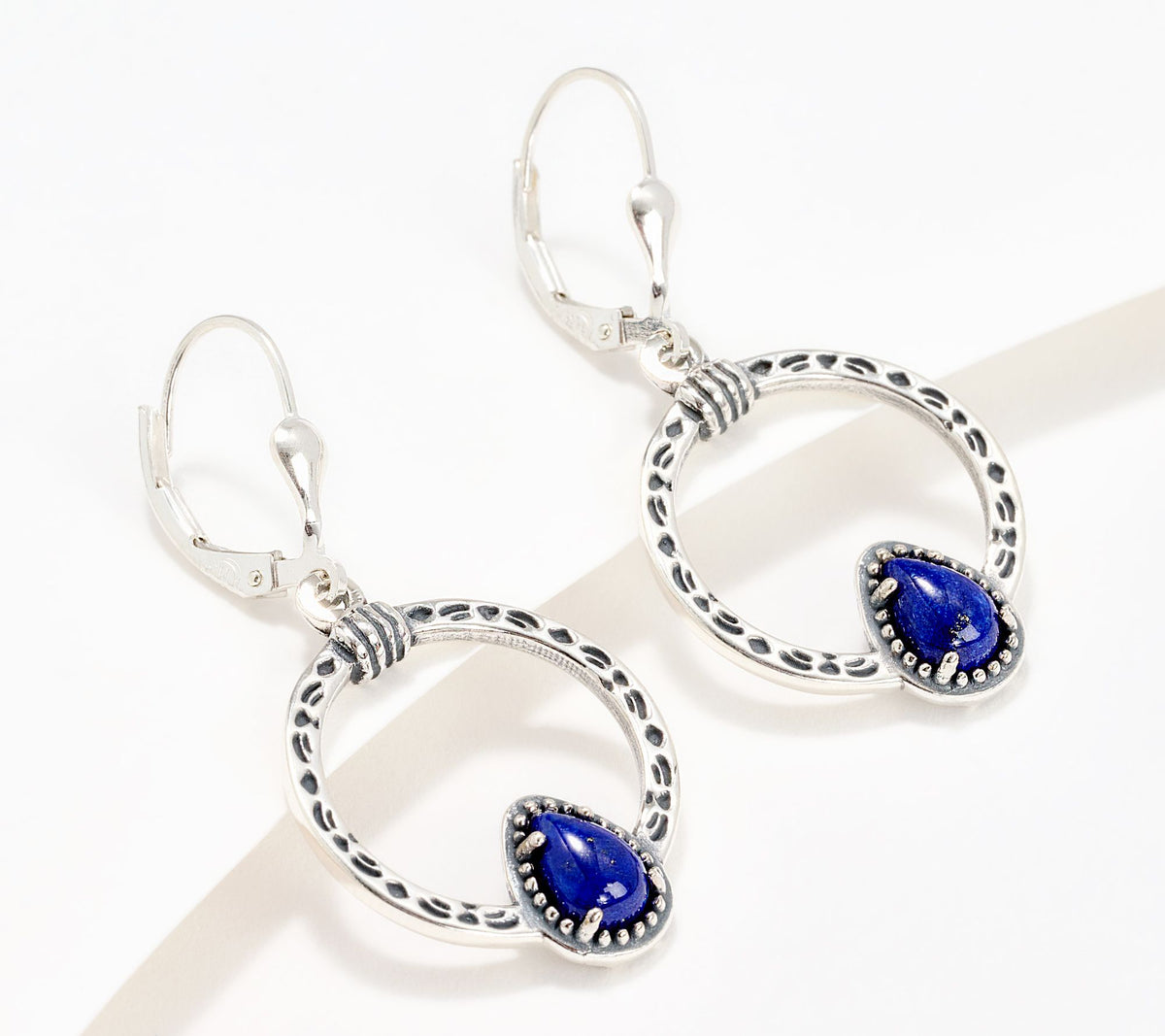American West Sterling Silver Pear-Cut Blue Lapis Lever Back Earrings