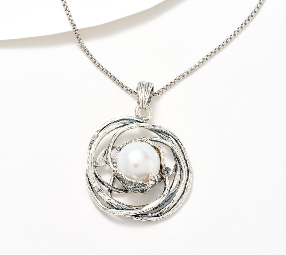 Or Paz Sterling Silver Leaf Cultured Pearl Pendant Necklace, 18"