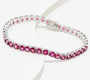 Affinity Gems Cushion Cut Rhodolite Gemstone Tennis Bracelet, Sterling Silver 8"
