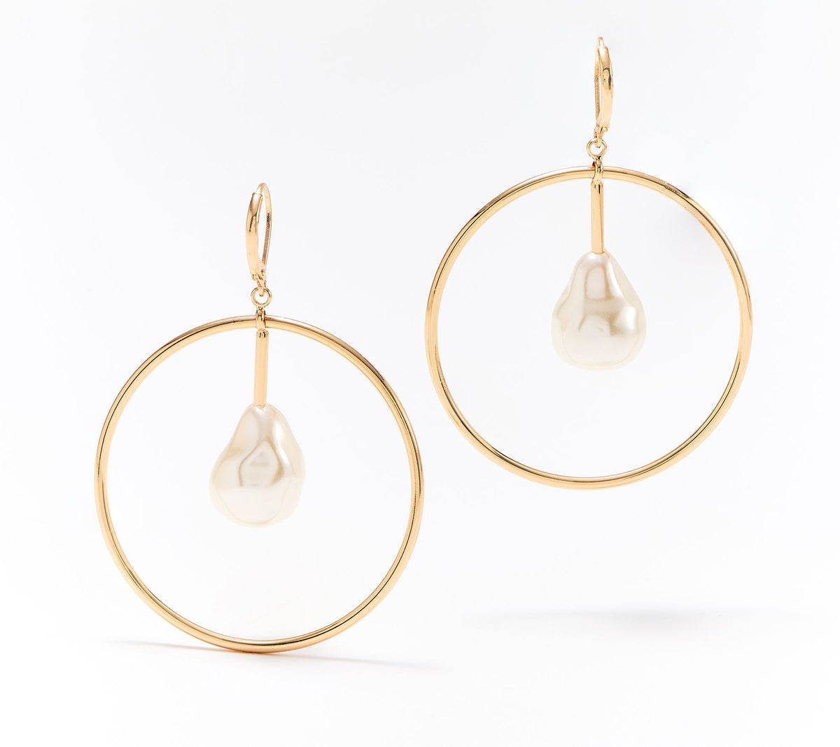 Attitudes by Renee Goldtone Floating Baroque Faux Pearl Hoop Earrings, 2-1/2"