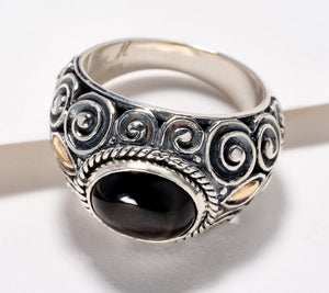 Artisan Crafted Sterling & 18K Black Star Diopside Ring Size 6