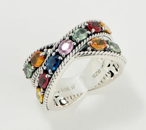 Artisan Crafted Sterling Silver Multi-Sapphire Ring, Size 5