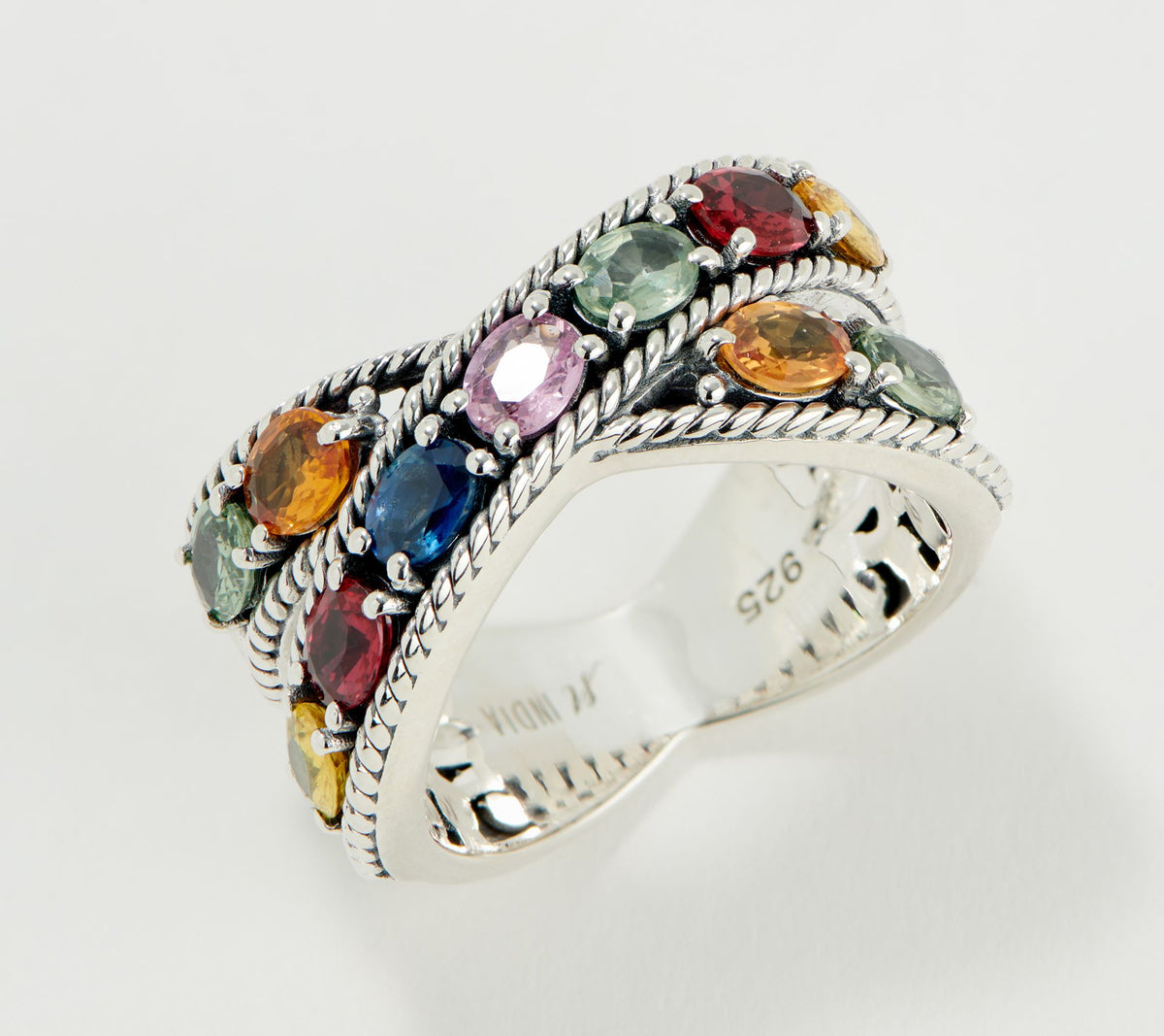 Artisan Crafted Sterling Silver Multi-Sapphire Ring, Size 5