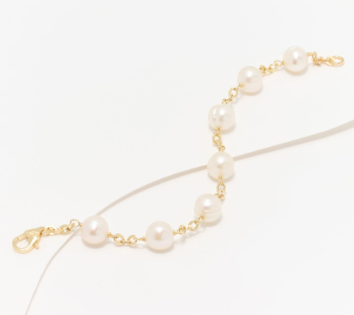 Honora Sterling Silver Goldclad White Cultured Pearl Forzatina Station Bracelet Small 7-1/4"