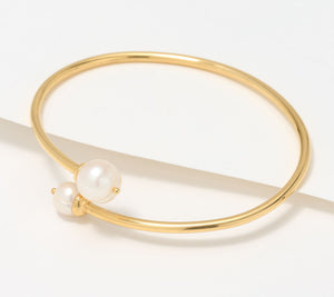 Honora Sterling Silver Goldclad Cultured Pearl Contrarie Wrap Bangle, 7-1/4"
