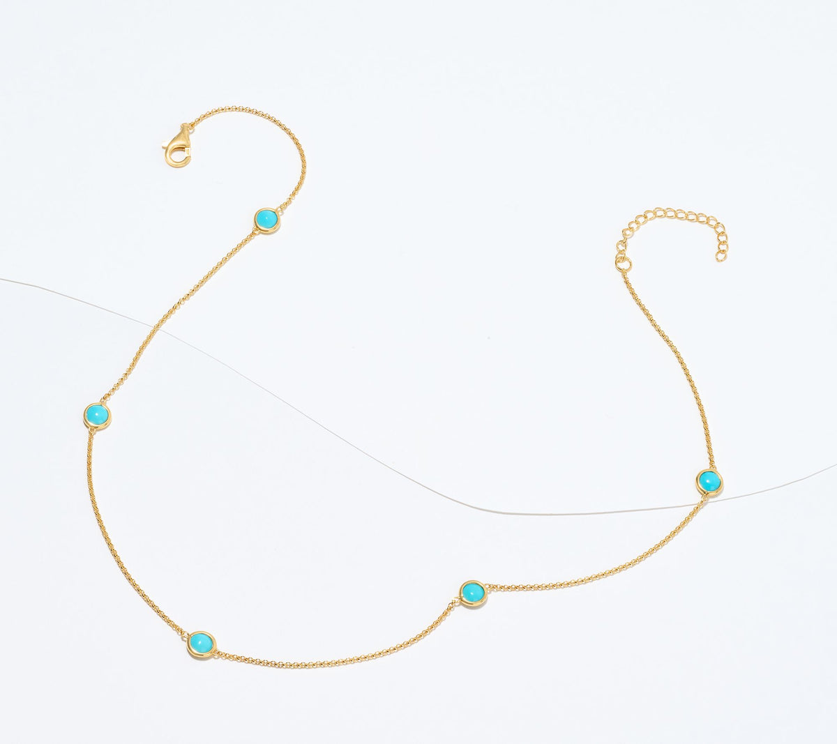 Affinity 5-Stone Capri Cut Bezel Turquoise Station Necklace, Sterling