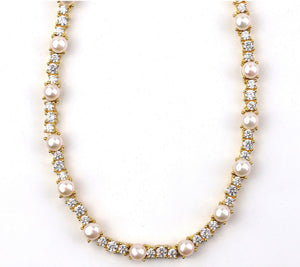 Allison Avery Sterling Silver Goldclad Magic Tennis CZ & Pearl Tennis Necklace, 16"