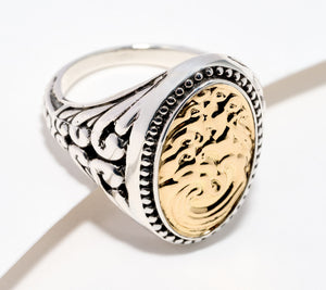 Artisan Crafted Sterling Silver & 18K Gold Accent Oval Coin Ring, Size 9