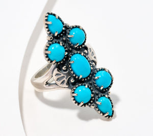 American West Sterling Silver Sleeping Beauty Turquoise Cluster Ring Size 10