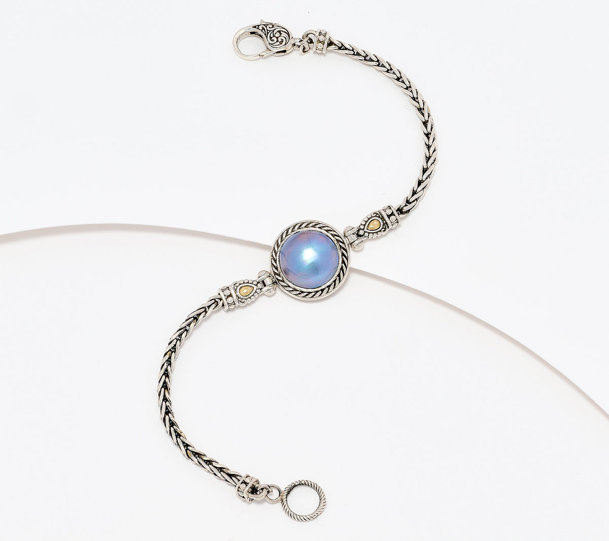 Artisan Crafted Sterling & 18K Cultured Caribbean Blue Mabel Pearl Bracelet, Large