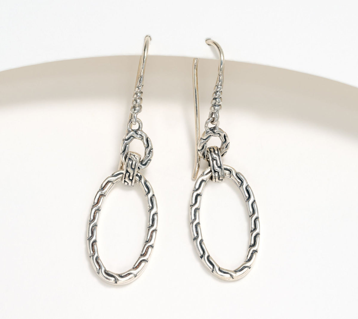 Artisan Crafted Sterling Silver Tulang Naga Oval Drop Earrings