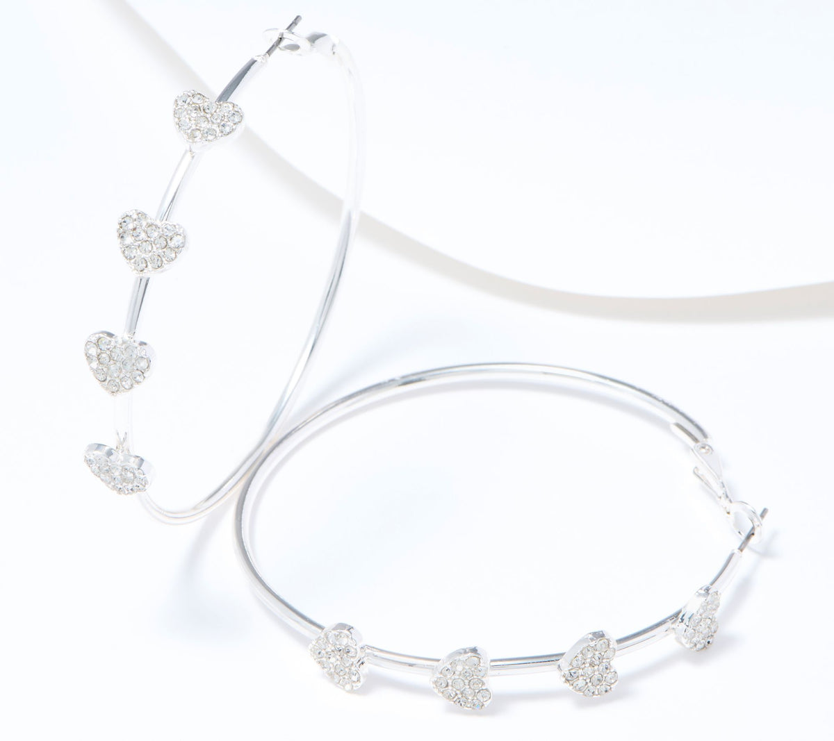 Joan Rivers Silvertone Pave Heart Hoop Earrings, 2 1/4"