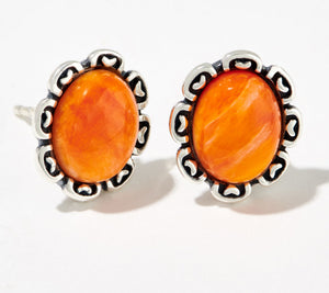 American West Sterling Silver Orange Spiny Scallop Stud Earrings, 1/2"