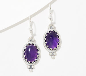 American West Sterling Silver Crown Detail Amethyst Lever Earrings, 1-3/4"