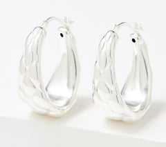 UltraFine 950 Fine Silver Quilted Elongated Hoop Earrings 1-1/8"