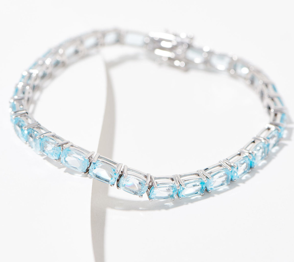Affinity Gems Elongated Cushion Semi Precious Blue Topaz Tennis Bracelet, SS 7-1/4"