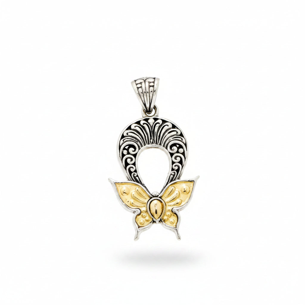 Artisan Crafted Sterling Silver & 18K Butterfly Pendant