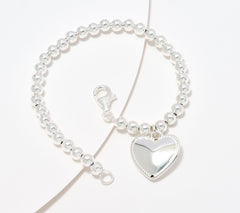 UltraFine 950 Silver 5mm Beaded Heart Charm Bracelet 8"